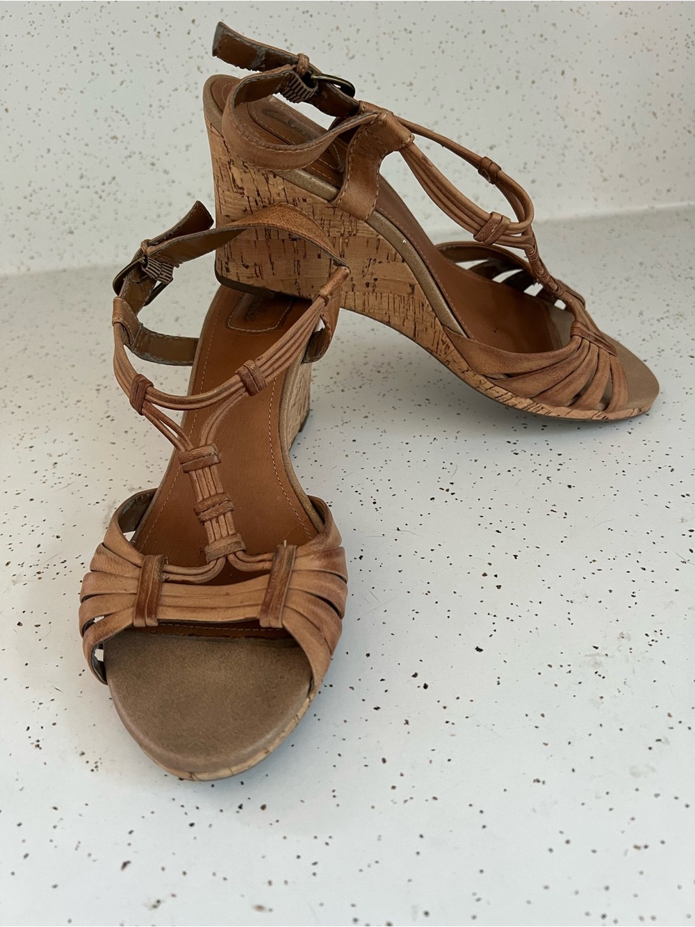 Women's Tan Cork Wedge Sandals